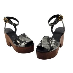 Tory Burch Snakeskin Platform Sandals Wood Heel Ankle Strap US6 Women's Designer